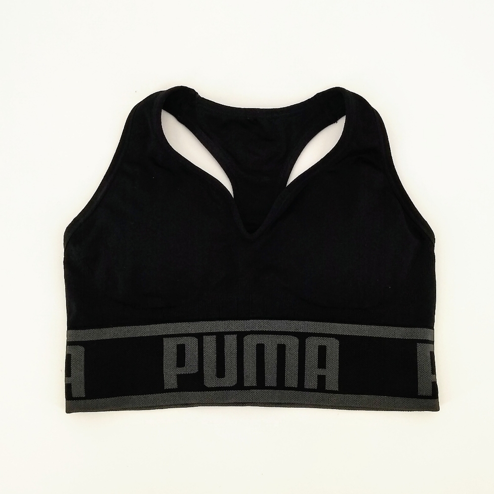 PUMA Large Logo Wide Band Sports Bra Black M